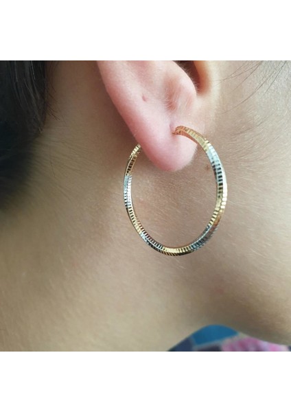 Beyaz ve Sarı Karışımlı Halka Küpe