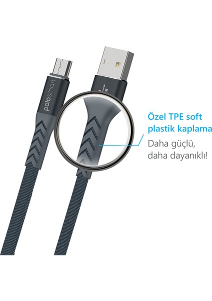 PSM21 Micro USB Hızlı Şarj Kablosu 1.2m Siyah