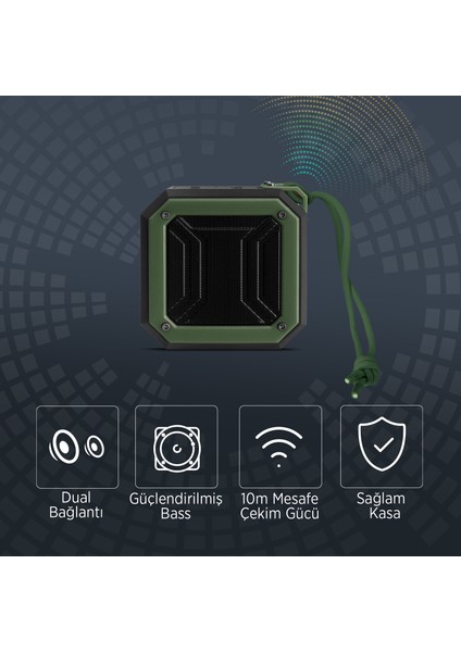 FS38 Suya Toza Darbeye Dayanıklı Kablosuz Hoparlör Speaker Yeşil