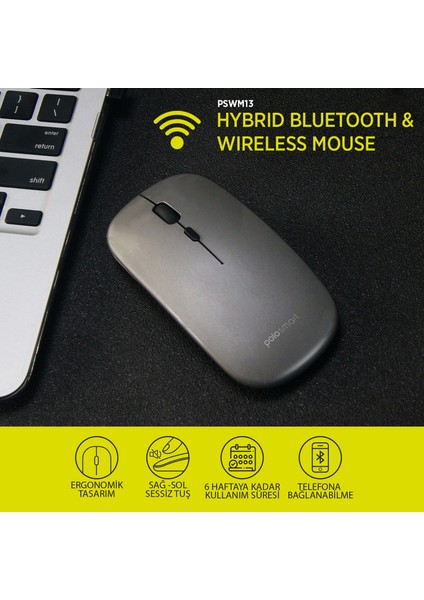 PSWM13 Hybrid Bluetooth & Wireless Şarj Edilebilir Mouse Siyah