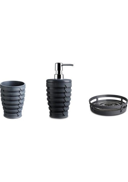 Palm Antrasit Sıvı Sabunluk Katı Sabunluk Diş Fırçalık Set