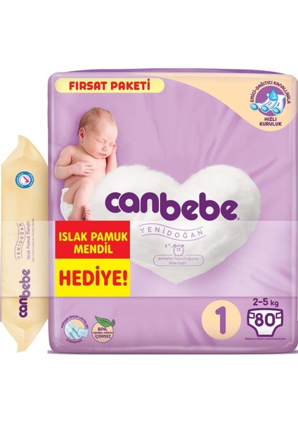 Bebek Bezi Beden:1 (2-5kg) Yeni Doğan 480 Li Ekstra Fırsat Pk+Mendil