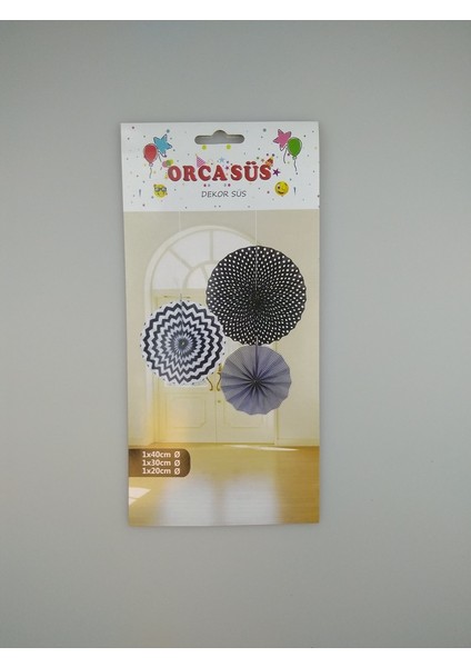 Yelpaze Süs 3'lü Set Siyah