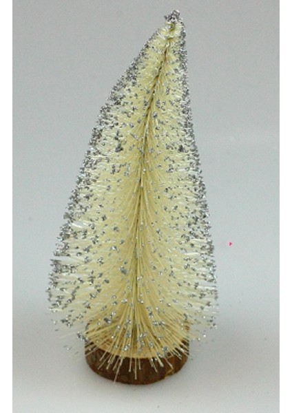 Yılbaşı Krem Çam Ağacı Gümüş Karlı Masa Süsü 20 cm
