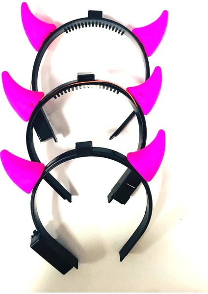 Cadılar Bayramı Halloween Taç Şeytan Boynuz Pembe Işıklı 10'lu Paket