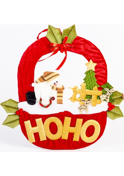 Yılbaşı Kapı Süsü Ho Ho Oval Kardan Adamlı 27CM x 36CM (Büyük)