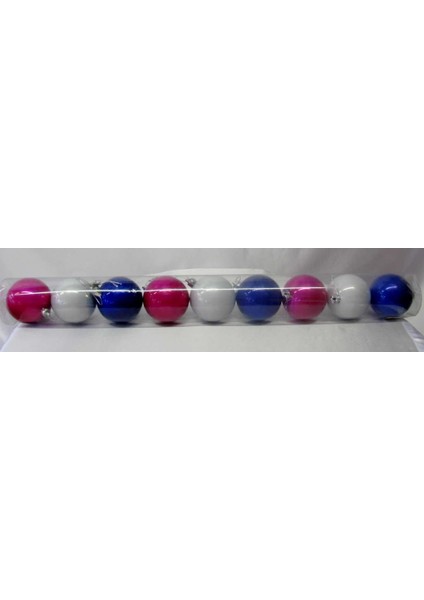 Yılbaşı 9'lu Boru Top Süs Lacivert-Beyaz Pembe