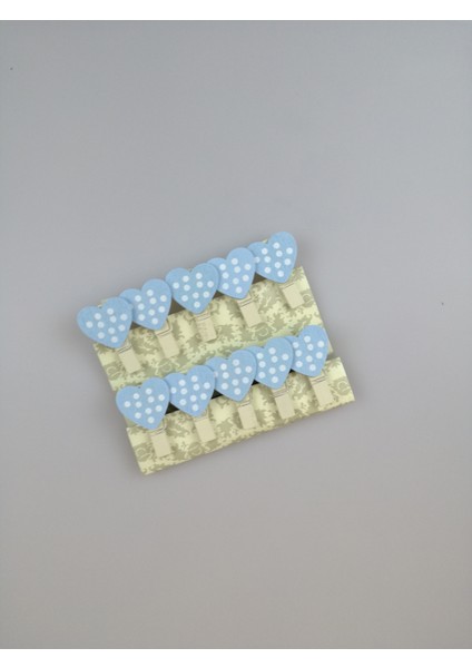 Kalp Mavi Puanlı Dekoratif Mandal 10'lu