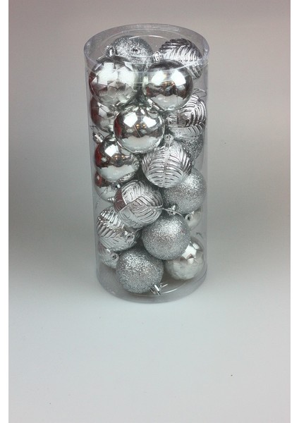Yılbaşı Gümüş Top Ağaç Süsü Karma Set 24'lü