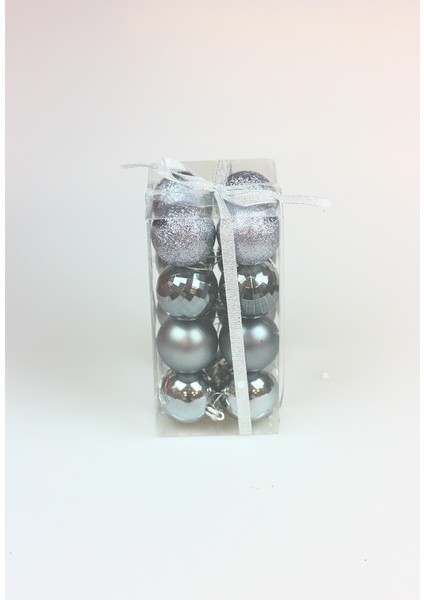 Yılbaşı Siyah Gümüş Top Ağaç Süsü 5 cm Karma Set 16'lı