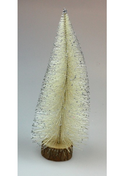 Yılbaşı Krem Çam Ağacı Gümüş Karlı Masa Süsü 30 cm
