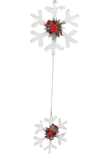Yılbaşı Beyaz Kar Motif Kırmızı Dekor Süs 2'li 45 cm +35 cm