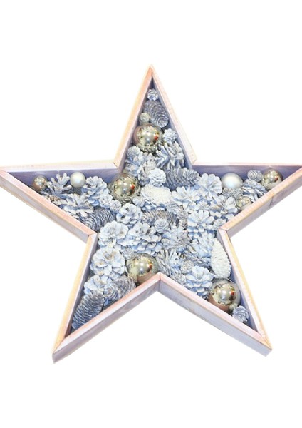 Yılbaşı Ahşap Yıldız Kozalaklı Gümüş Dekor Süs 50 cm fiyatları