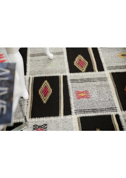 Patchwork El Dokuma Antik Anadolu Kilim Kendir Tac Mahal