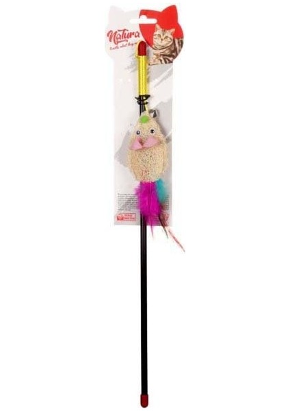 PTC-053 Doğal Sünger Fare Kedi Olta Oyuncağı 45 cm