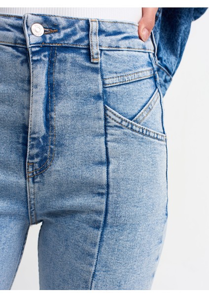 4301 Önü Yırtmaçlı Likralı Pantolon-Mavi fırsatları