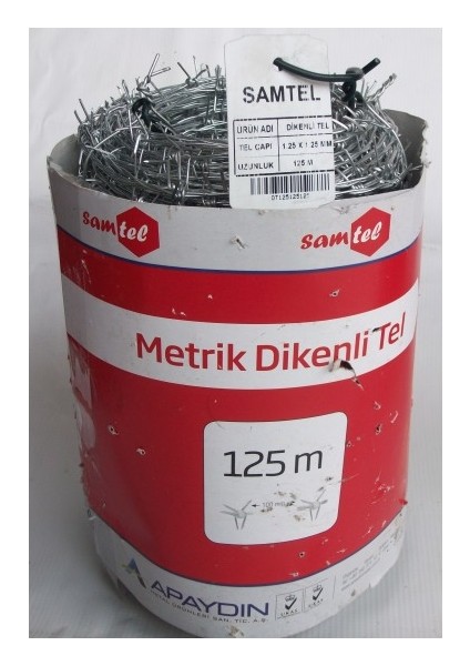 Samtel Dikenli Galvenizli Bahçe Teli 1,25X1,25MM 125 Metre