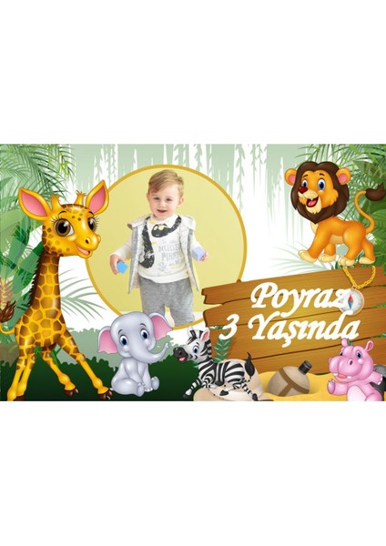 Safari Konseptli Fotoğraflı Doğum Günü Afiş