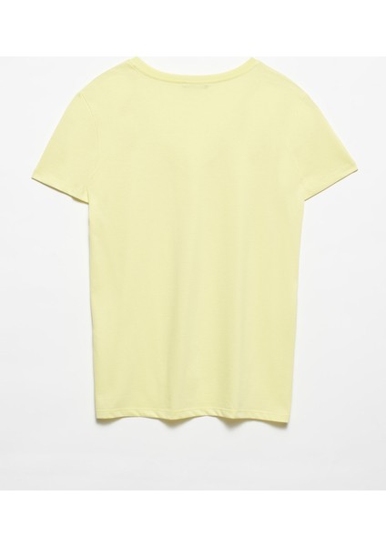 3470 V Yaka Basic T-Shirt-Açık Sarı