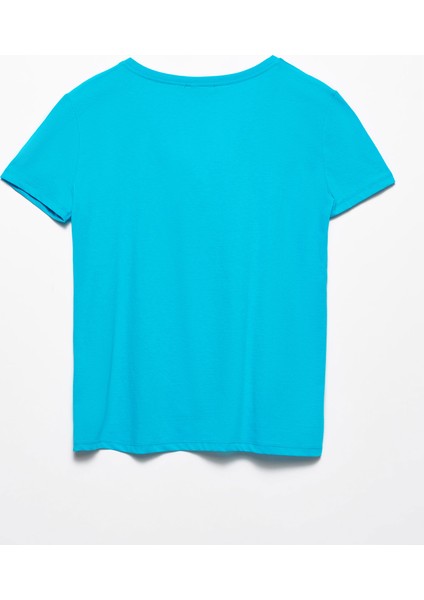 3470 V Yaka Basic T-Shirt-Mavi