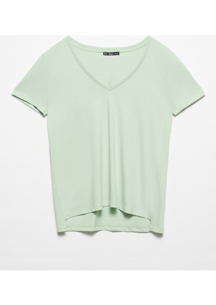 3470 V Yaka Basic T-Shirt-Mint