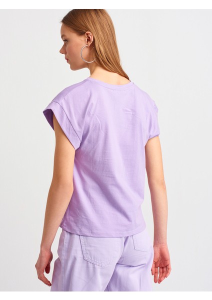 3504 Bisiklet Yaka Penye Bluz-Lila