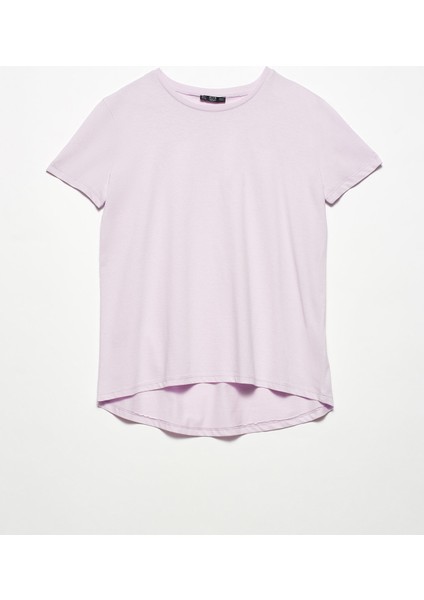 3471 Bisiklet Yaka Basic T-Shirt-Lila