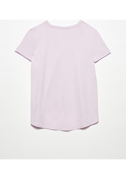 3471 Bisiklet Yaka Basic T-Shirt-Lila