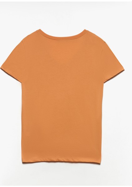 3470 V Yaka Basic T-Shirt-Şeftali fiyatları