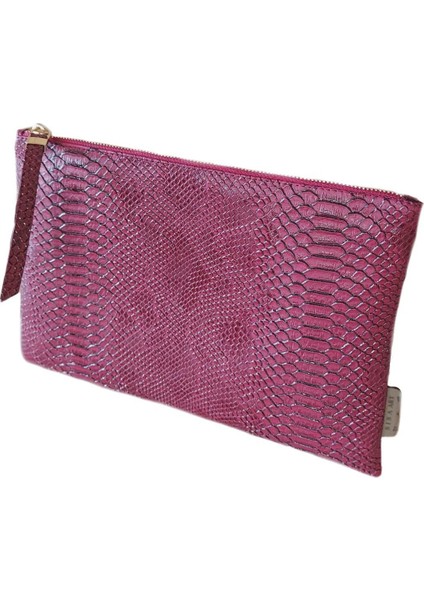 Clutch Bag Suni Yılan Deri Kadın Çanta Bordo