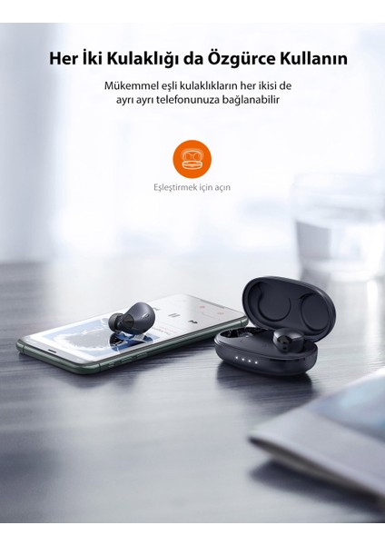 TaoTronics SoundLiberty 79 Şarj Kılıflı IPX8 Su Geçirmez Yapay Zekalı Gürültü Engelleyicili Bluetooth Kulaklık 30 Saat Müzik