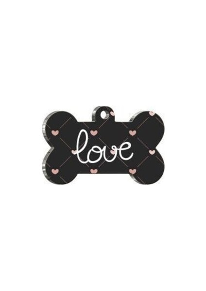 Love Pattern Kemik Şekilli Köpek Künyesi