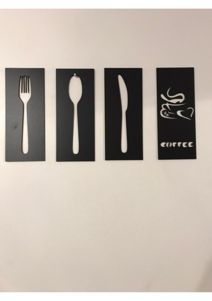 4'lü Mutfak Set - Siyah Mdf Tablo