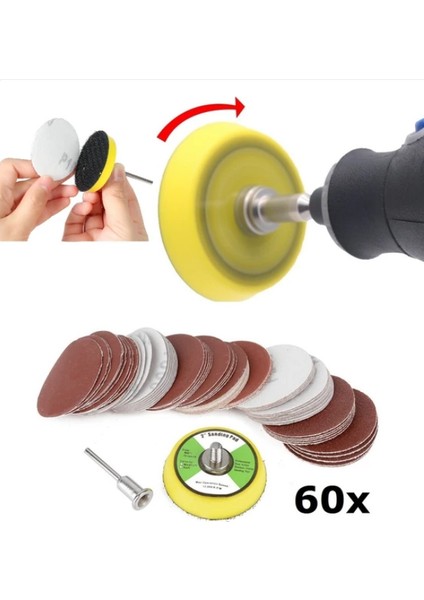 Dremel Proxxon Lotus Swazer Banco Mac Allister Hobi Makinesi Için 5 cm Cırt Taban Zımpara Seti 60 Adetli