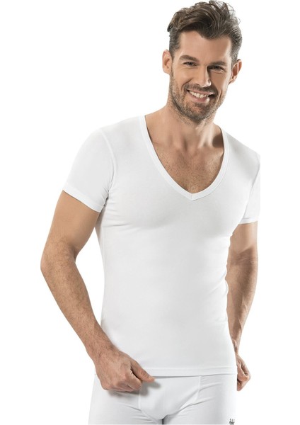 Erkek Likralı V Yaka Yarım Kol Fanila 3'lü PAKET-213