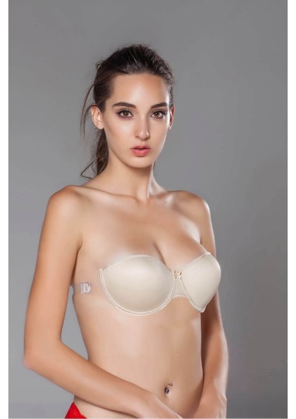 Destekli Push Up Straplez Sırtı Şeffaf Sütyen