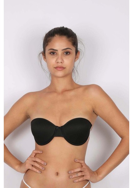 Destekli Push Up Straplez Sırtı Şeffaf Sütyen