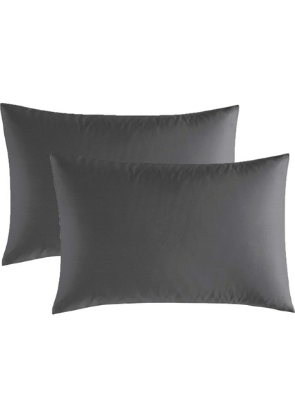 2li Koyu Antrasit Pamuk Saten Yastık Kılıfı 50X70 cm