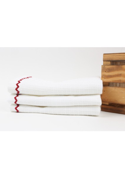 3lü Paket Bordo Zigzag Nakışlı Beyaz Pike Havlu 32X34CM fiyatları
