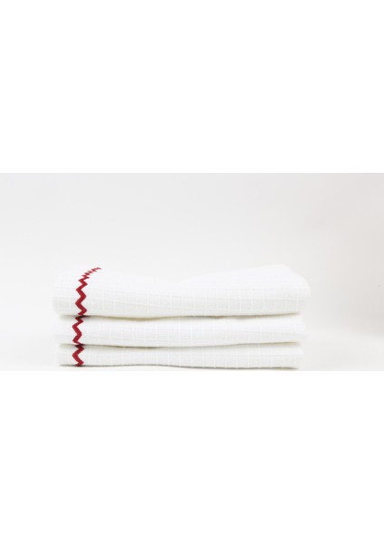 3lü Paket Bordo Zigzag Nakışlı Beyaz Pike Havlu 32X34CM modelleri