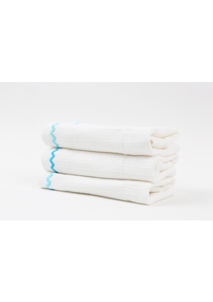 3lü Paket Turkuaz Zigzag Nakışlı Beyaz Pike Havlu 32X34CM fiyatları