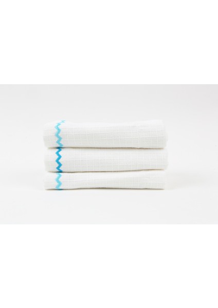 3lü Paket Turkuaz Zigzag Nakışlı Beyaz Pike Havlu 32X34CM modelleri