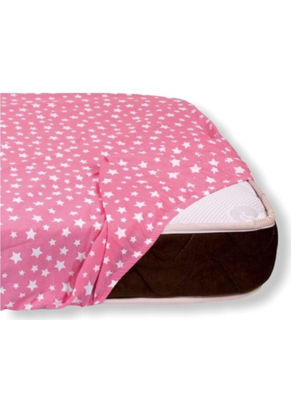 Bebek ve Çocuk Lastikli Çarşaf 60X120 (Pembe Yıldızlı)