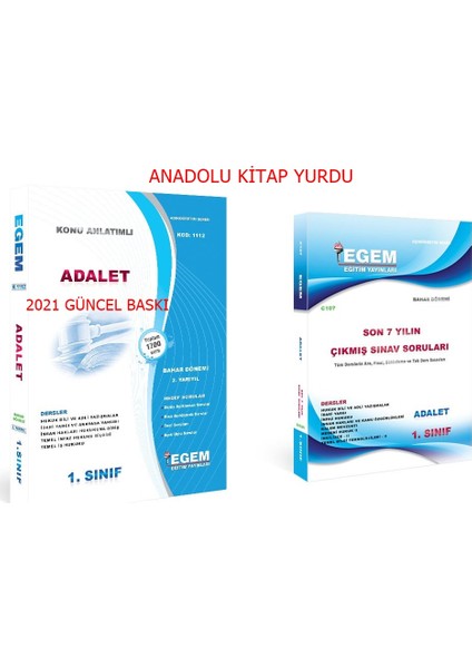 Adalet 1. Sınıf 2. Yarıyıl Konu Anlatımlı Çözümlü Soru Bankası + Çıkmış Sorular Bahar
