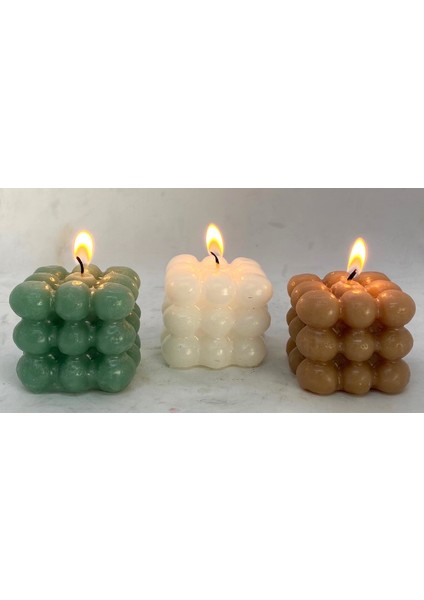 3'lü Yeşil-Ekru-Karamel Bubble Mum Seti