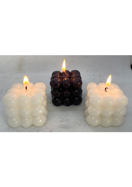 3lü Ekru-Siyah-Ekru Bubble Mum Seti