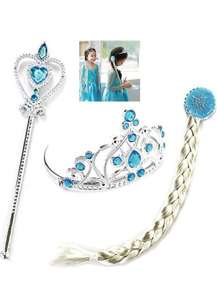 Karlar Ülkesi Frozen Elsataç Asa Tokalı Saç 3 Lü Set