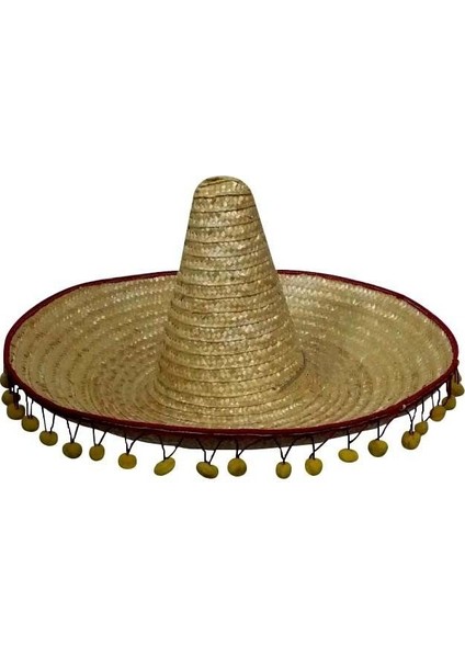 Ponponlu Meksikalı Hasır Mariachi Şapkası 58 cm Yetişkin