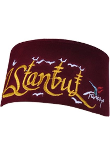 Bordo Renk Istanbul Yazılı Osmanlı Fesi 8-10 Yaş Çocuk