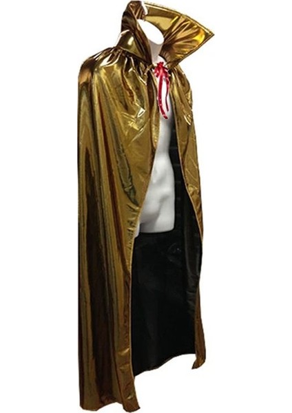 Altın Renk Varak Yetişkin Halloween Drakula Pelerini Uzun 120 cm